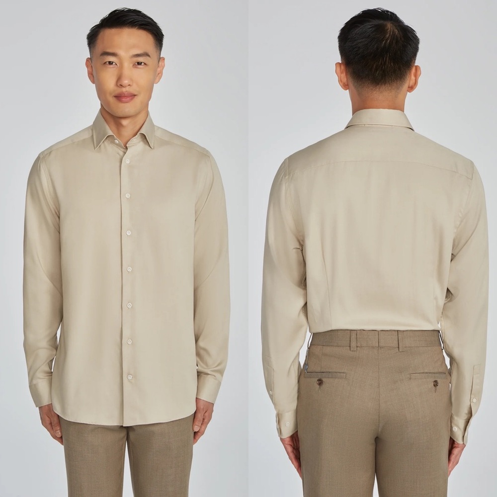 NEW NWOT Jack Victor Tencel Sport Shirt In Oatmeal